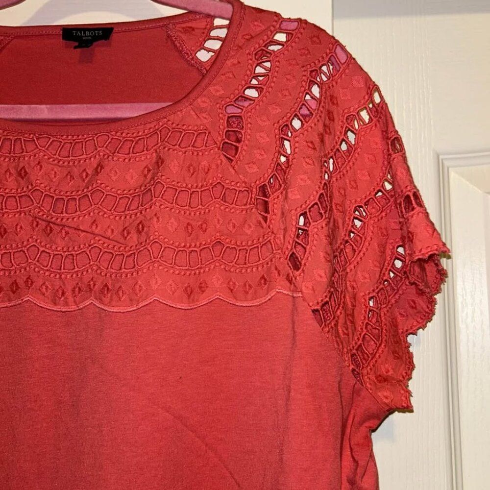 Talbots pink coral embroidered eyelet top shirt woman's size XLP - Picture 3 of 7